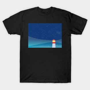 Lighthouse bathe amongst the stars in the night T-Shirt